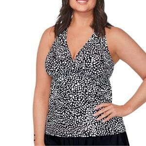 LANDS’ END Polka Dot Racerback Tankini Top in Black/White Size 10 — ADORABLE!!!